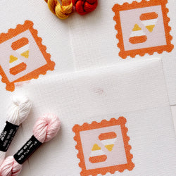 Cotswold Co Designs - Candy Corn Stamp Needlepoint Canvas – 18 Mesh Zweigart Mono Deluxe, 2.7" Hand Painted Fall Halloween Mini (ONLINE ORDER ONLY)