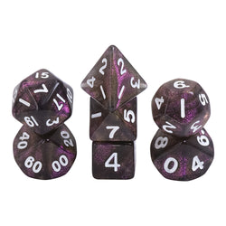 Purple Iridescent 7-Dice Mini-Dice RPG Set w/White Numbers Miniature Dice (Online Only)