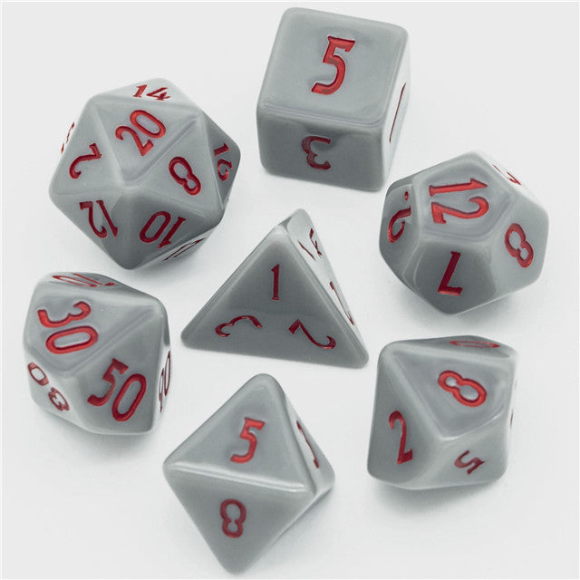 Grey Homage 7-Dice Set w/Red Numbers Minimalist (Online Only)