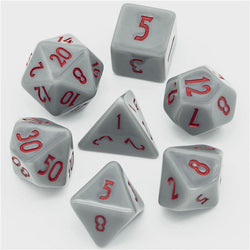 Grey Homage 7-Dice Set w/Red Numbers Minimalist (Online Only)