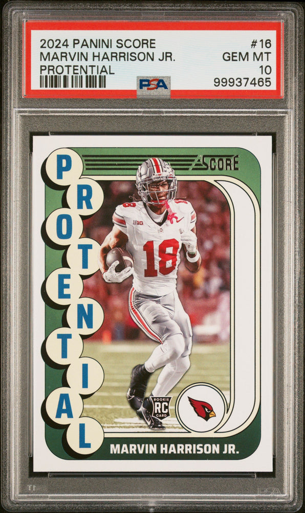 Graded 2024 Panini Score Marvin Harrison Jr #16 Protential Rookie RC Football Card PSA 10 Gem Mint (ONLINE ORDER ONLY)