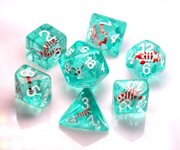 Translucent Teal w/Red & White Stocking Inclusion 7-Dice Set RPG DND (Online Only)