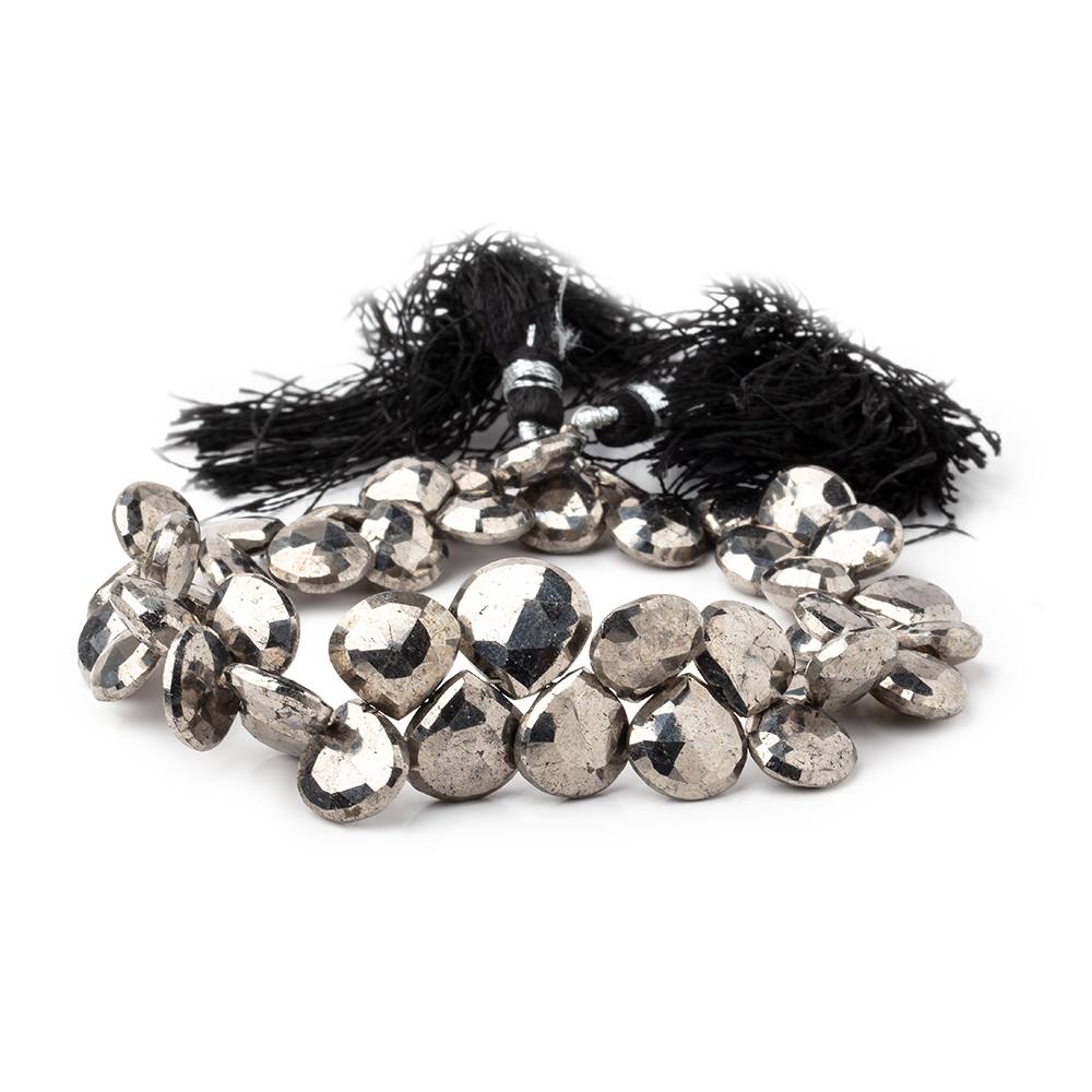 8.5-11.5mm White Pyrite Faceted Heart Beads 7.5 inch 44 pieces (ONLINE ORDER ONLY)