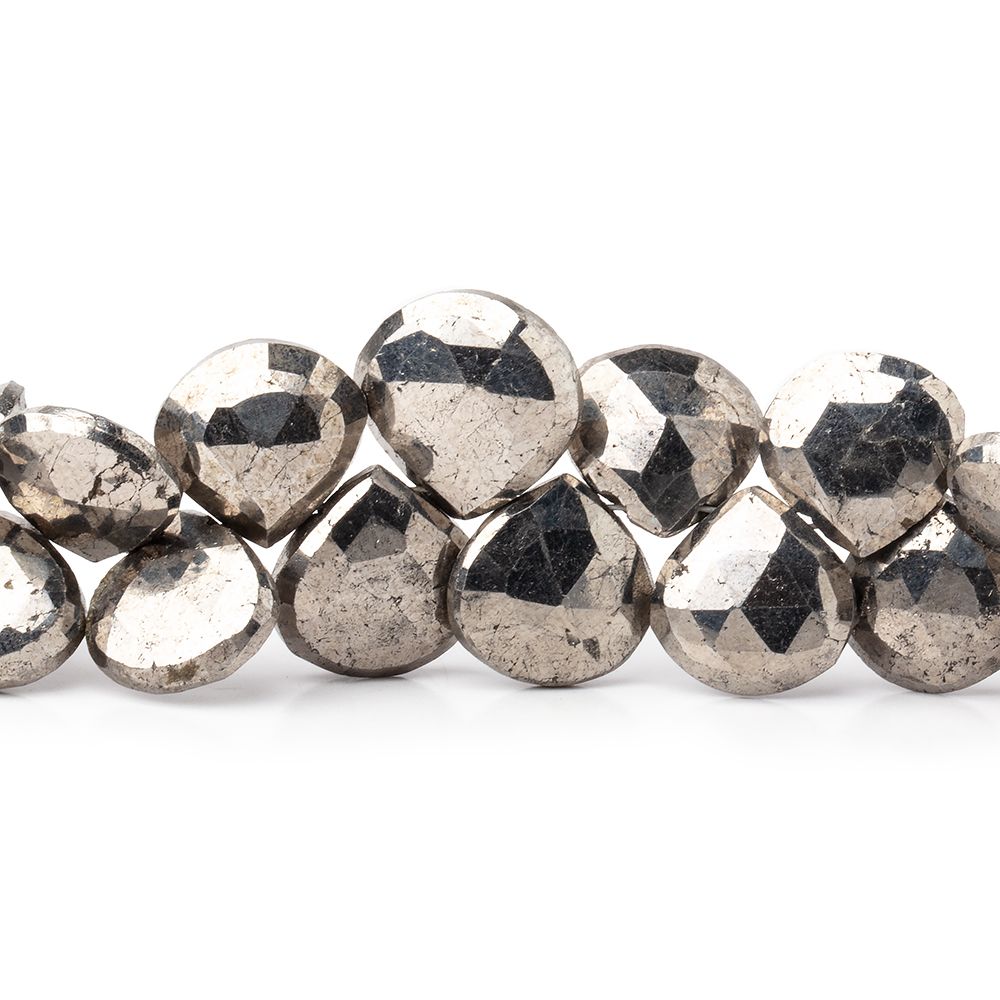 8.5-11.5mm White Pyrite Faceted Heart Beads 7.5 inch 44 pieces (ONLINE ORDER ONLY)