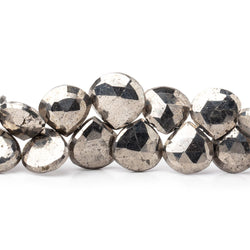 8.5-11.5mm White Pyrite Faceted Heart Beads 7.5 inch 44 pieces (ONLINE ORDER ONLY)