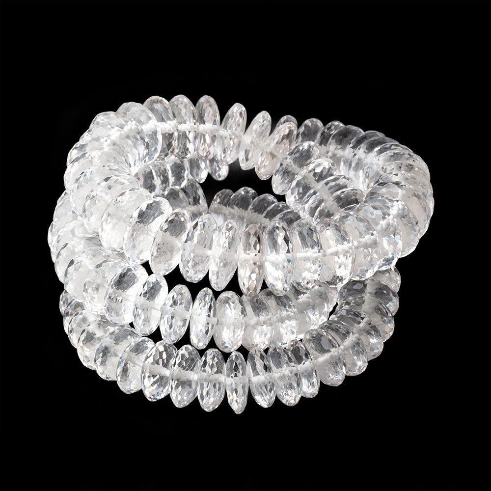 8.5-12.5mm Crystal Quartz German Faceted Rondelles 18 inch 106 Beads AAA (ONLINE ORDER ONLY)