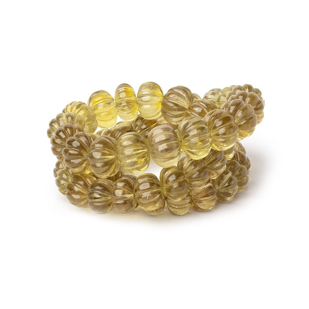 8.5-12.5mm Lemon Quartz Hand Carved Melon Rondelles 17 inch 55 Beads AA (ONLINE ORDER ONLY)