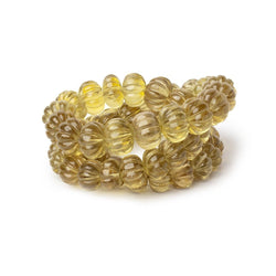 8.5-12.5mm Lemon Quartz Hand Carved Melon Rondelles 17 inch 55 Beads AA (ONLINE ORDER ONLY)