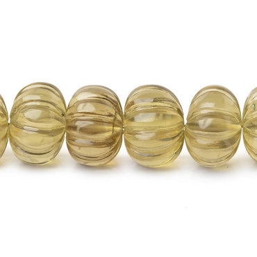 8.5-12.5mm Lemon Quartz Hand Carved Melon Rondelles 17 inch 55 Beads AA (ONLINE ORDER ONLY)