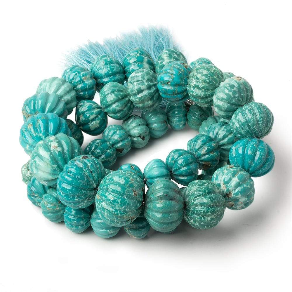 8.5-15mm Turquoise carved melon rondelle beads 18 inch 53 pieces (ONLINE ORDER ONLY)
