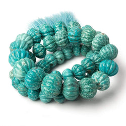 8.5-15mm Turquoise carved melon rondelle beads 18 inch 53 pieces (ONLINE ORDER ONLY)