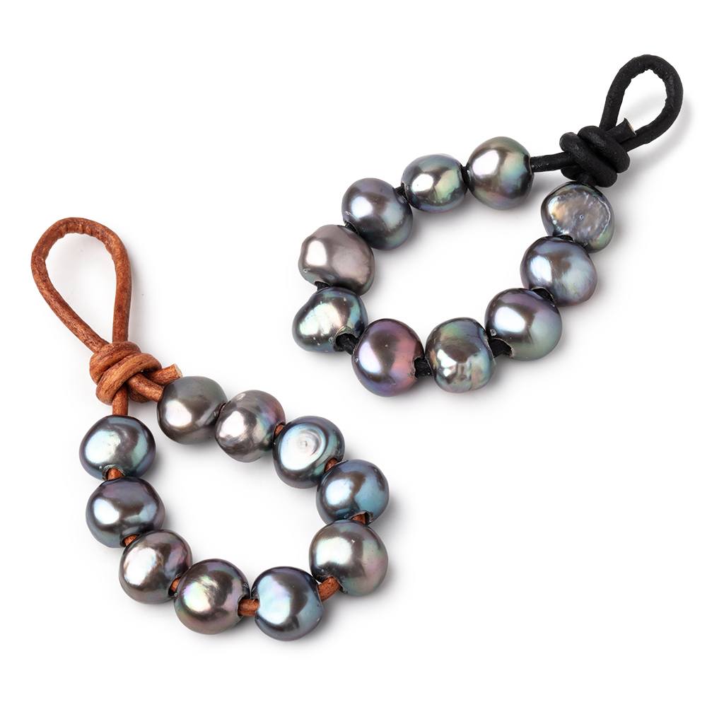 8.5-9.5mm Dark Aqua Silver Large Hole Baroque Pearls Set of 10 (ONLINE ORDER ONLY)