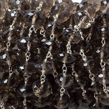 8.5-9.5mm Smoky Quartz faceted rondelle .925 Silver Chain by the foot 31 pcs (ONLINE ORDER ONLY)