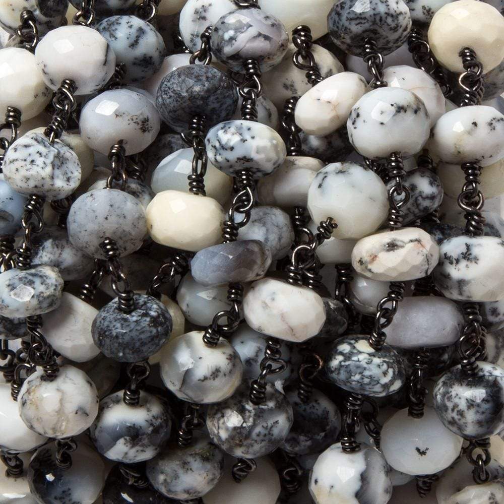 8.5-9mm Dendritic Opal facet rondelle Black Gold plated Chain by the foot 24pcs (ONLINE ORDER ONLY)