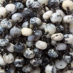 8.5-9mm Dendritic Opal facet rondelle Black Gold plated Chain by the foot 24pcs (ONLINE ORDER ONLY)