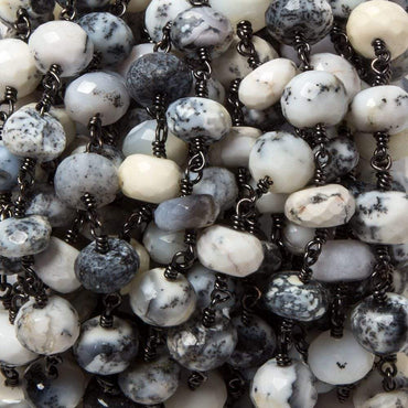 8.5-9mm Dendritic Opal facet rondelle Black Gold plated Chain by the foot 24pcs (ONLINE ORDER ONLY)
