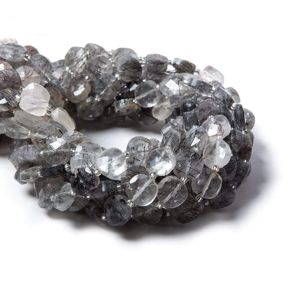 8.5-9mm Tourmalinated Quartz faceted pillow beads 14 inch 33 pieces (ONLINE ORDER ONLY)