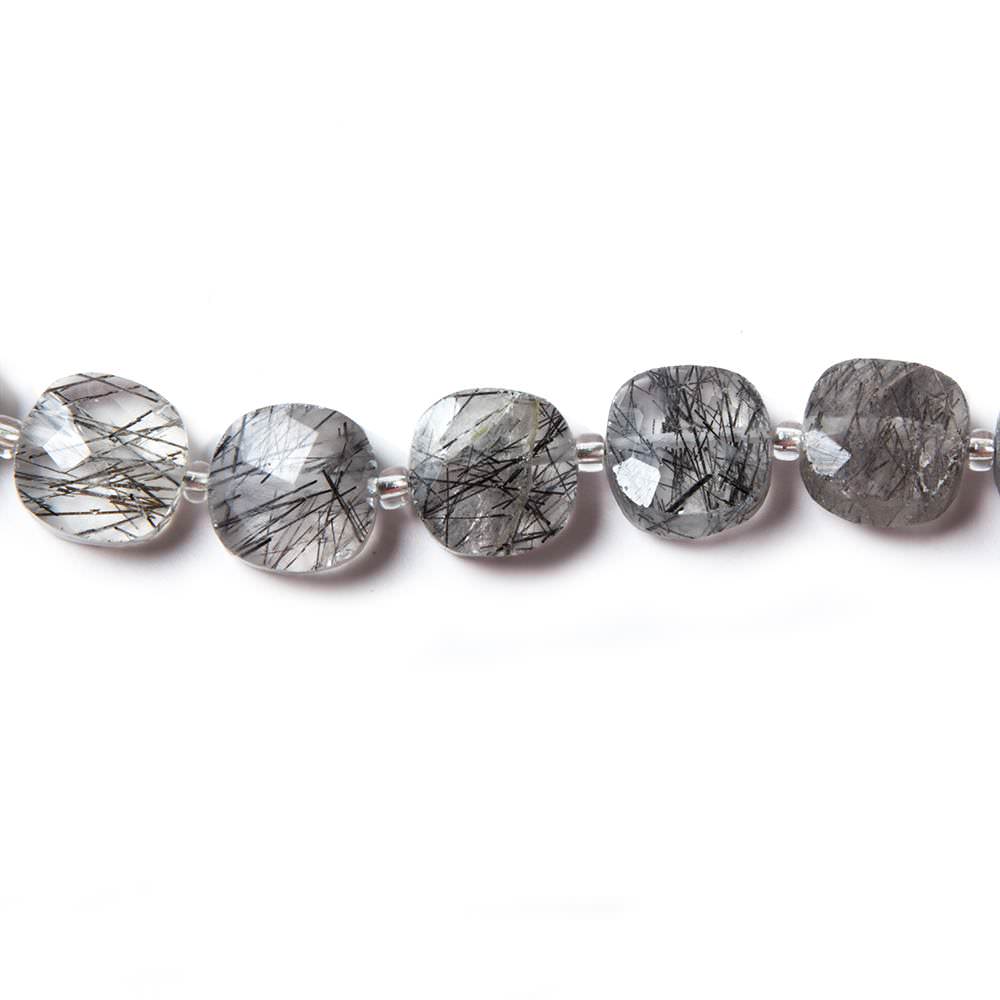 8.5-9mm Tourmalinated Quartz faceted pillow beads 14 inch 33 pieces (ONLINE ORDER ONLY)