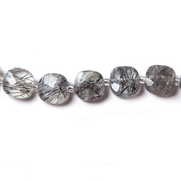 8.5-9mm Tourmalinated Quartz faceted pillow beads 14 inch 33 pieces (ONLINE ORDER ONLY)