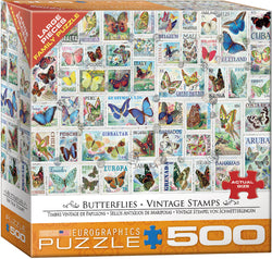 Puzzle: Variety 500 Pieces - Butterflies Vintage Stamps (ONLINE ORDER ONLY)