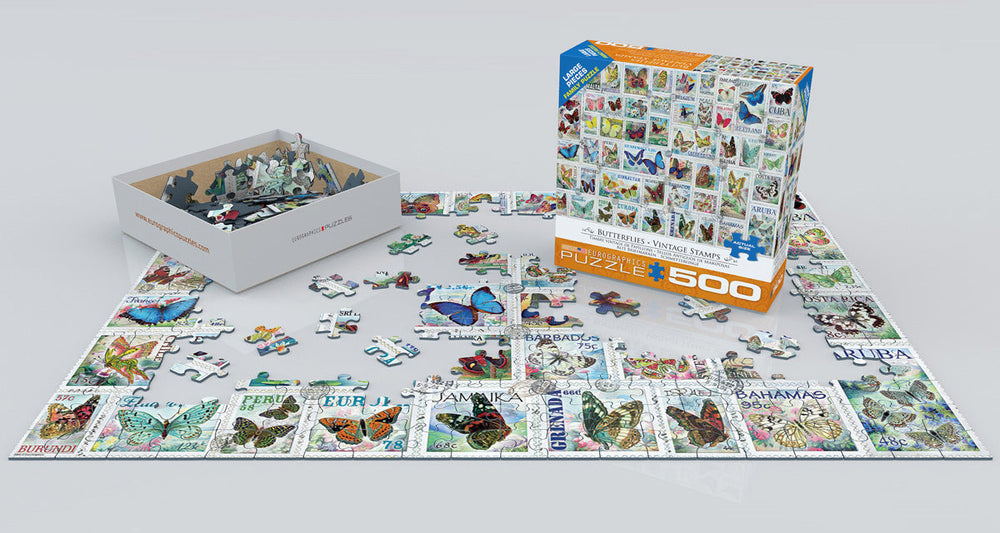 Puzzle: Variety 500 Pieces - Butterflies Vintage Stamps (ONLINE ORDER ONLY)