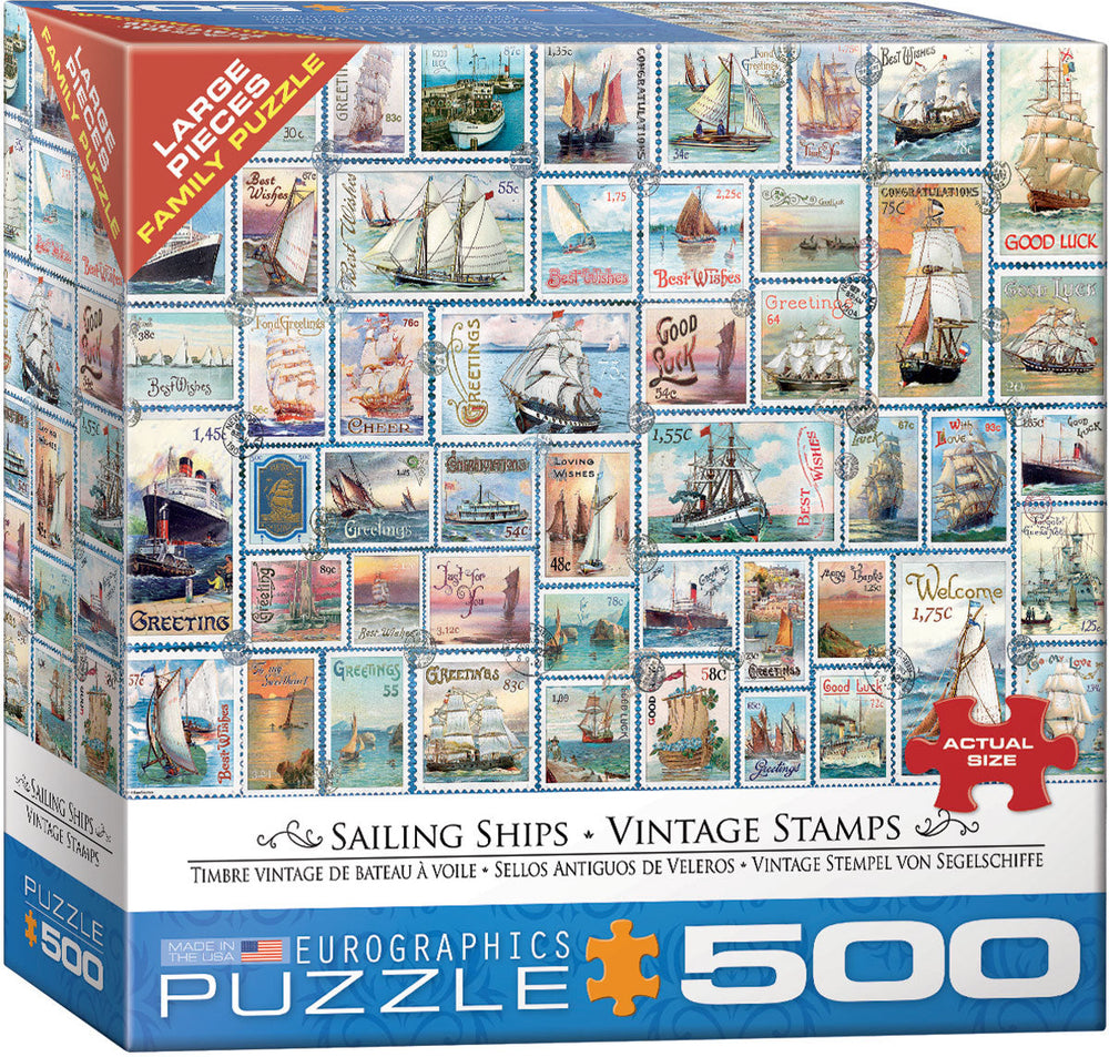 Puzzle: Variety 500 Pieces - Sailing Ships Vintage Stamps (ONLINE ORDER ONLY)