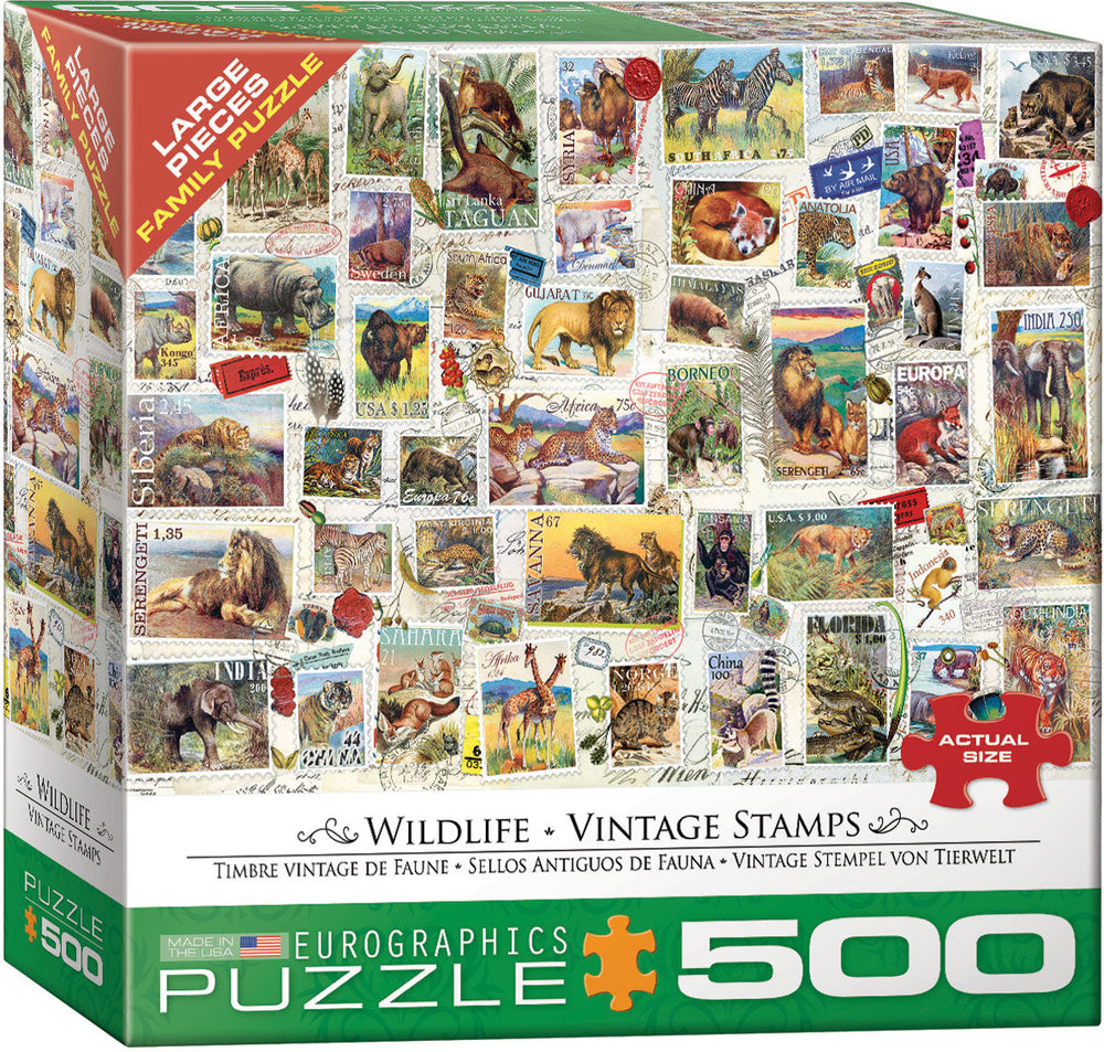 Puzzle: Variety 500 Pieces - Wildlife Vintage Stamps (ONLINE ORDER ONLY)