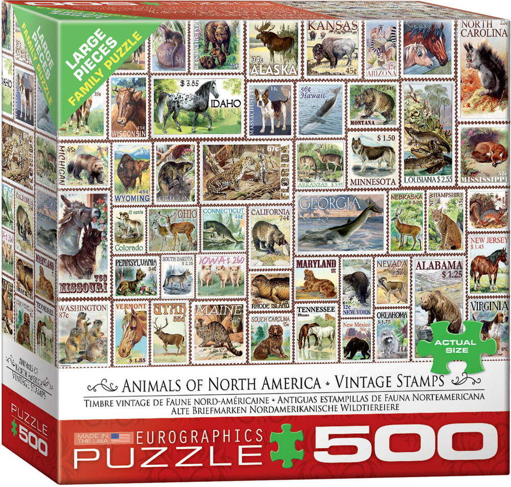 Puzzle: Variety 500 Pieces - Animals of North America - Vintage Stamps (ONLINE ORDER ONLY)