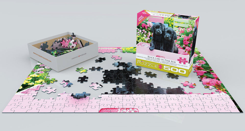 Puzzle: Variety 500 Pieces - Black Labs in Pink Box (ONLINE ORDER ONLY)