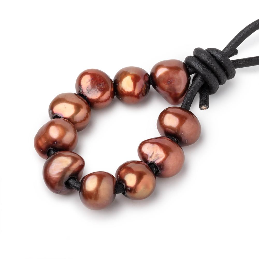 9.5-10.5mm Chestnut Brown Large Hole Baroque Pearls Set of 10 (ONLINE ORDER ONLY)