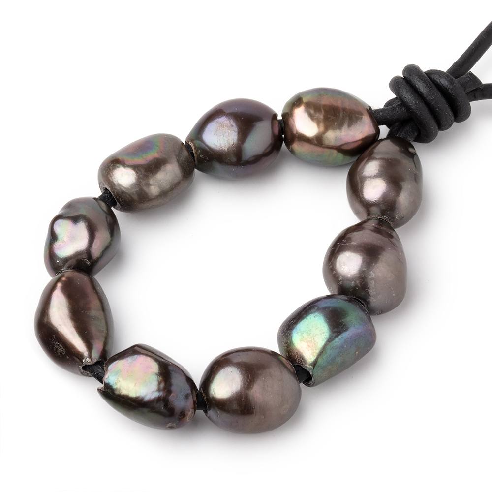 10.5-13.5mm Dark Greige Large Hole Baroque Pearls Set of 10 (ONLINE ORDER ONLY)