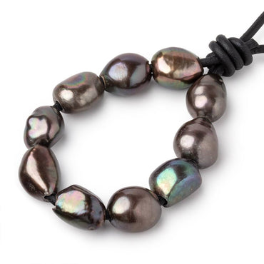 10.5-13.5mm Dark Greige Large Hole Baroque Pearls Set of 10 (ONLINE ORDER ONLY)