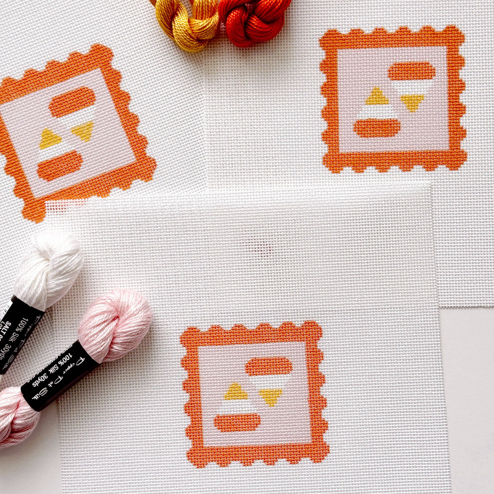 Cotswold Co Designs - Candy Corn Stamp Needlepoint Canvas – 18 Mesh Zweigart Mono Deluxe, 2.7" Hand Painted Fall Halloween Mini (ONLINE ORDER ONLY)