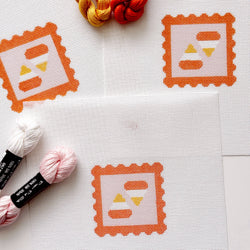 Cotswold Co Designs - Candy Corn Stamp Needlepoint Canvas – 18 Mesh Zweigart Mono Deluxe, 2.7" Hand Painted Fall Halloween Mini (ONLINE ORDER ONLY)