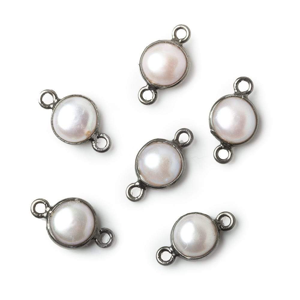 8.5mm Black Gold .925 Silver Bezel Rose' White Freshwater Pearl Button Connector 1 Piece (ONLINE ORDER ONLY)
