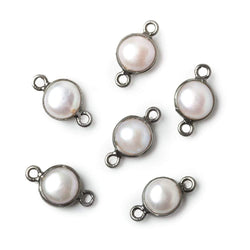 8.5mm Black Gold .925 Silver Bezel Rose' White Freshwater Pearl Button Connector 1 Piece (ONLINE ORDER ONLY)