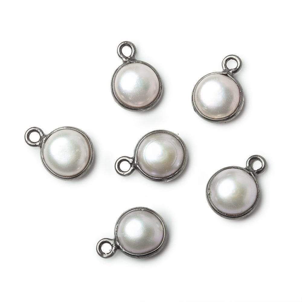 8.5mm Black Gold .925 Silver Bezel Rose' White Freshwater Pearl Button Pendant 1 Piece (ONLINE ORDER ONLY)