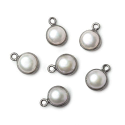 8.5mm Black Gold .925 Silver Bezel Rose' White Freshwater Pearl Button Pendant 1 Piece (ONLINE ORDER ONLY)