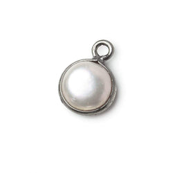8.5mm Black Gold .925 Silver Bezel Rose' White Freshwater Pearl Button Pendant 1 Piece (ONLINE ORDER ONLY)
