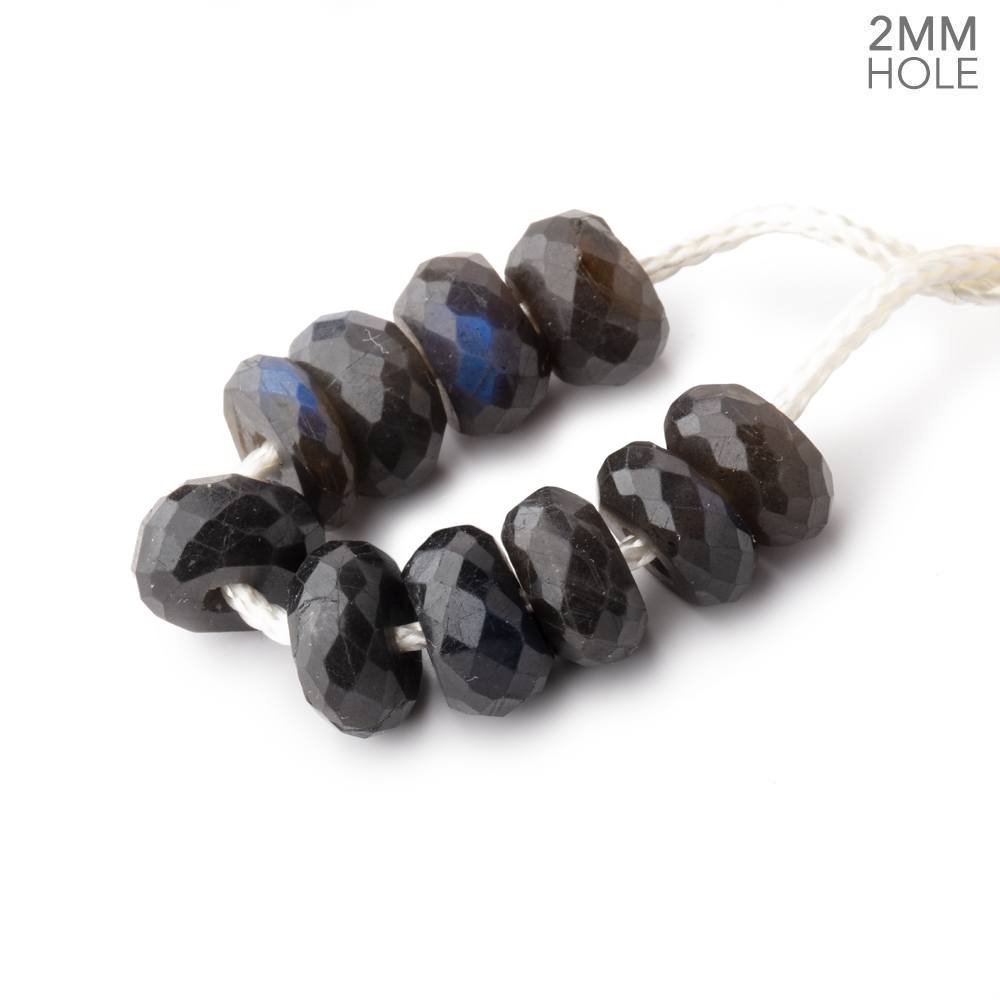 8.5mm Black Labradorite 2mm Large Hole Faceted Rondelle Bead Set of 10 (ONLINE ORDER ONLY)