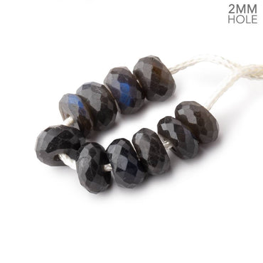 8.5mm Black Labradorite 2mm Large Hole Faceted Rondelle Bead Set of 10 (ONLINE ORDER ONLY)