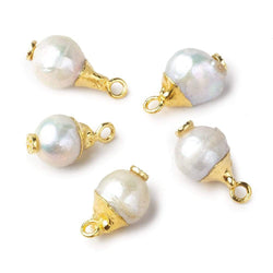 8.5mm Gold Leafed White Drop Freshwater Pearl Pendant Focal Bead 1 piece (ONLINE ORDER ONLY)