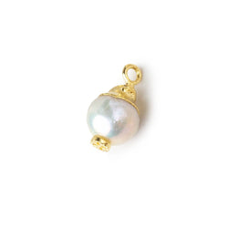 8.5mm Gold Leafed White Drop Freshwater Pearl Pendant Focal Bead 1 piece (ONLINE ORDER ONLY)