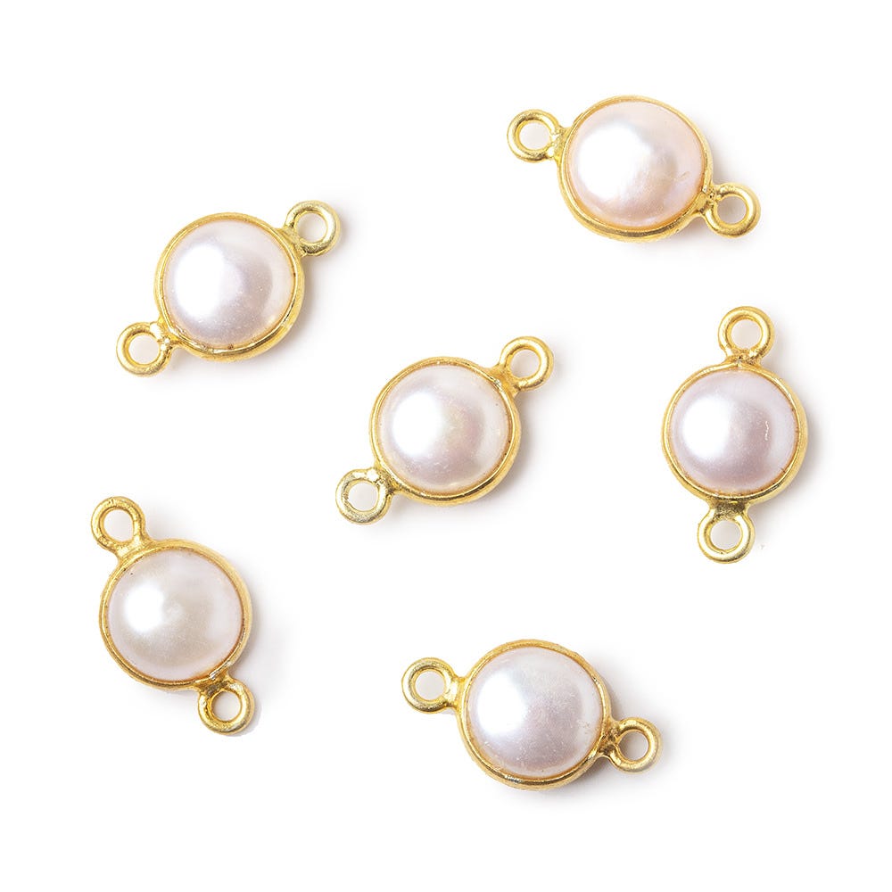 8.5mm Vermeil Bezel Rose' White Freshwater Pearl Button Connector 1 Piece (ONLINE ORDER ONLY)