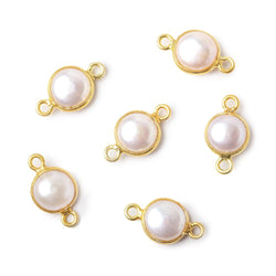 8.5mm Vermeil Bezel Rose' White Freshwater Pearl Button Connector 1 Piece (ONLINE ORDER ONLY)