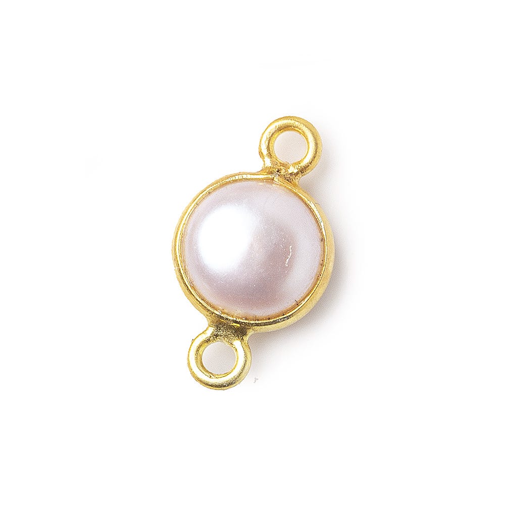 8.5mm Vermeil Bezel Rose' White Freshwater Pearl Button Connector 1 Piece (ONLINE ORDER ONLY)