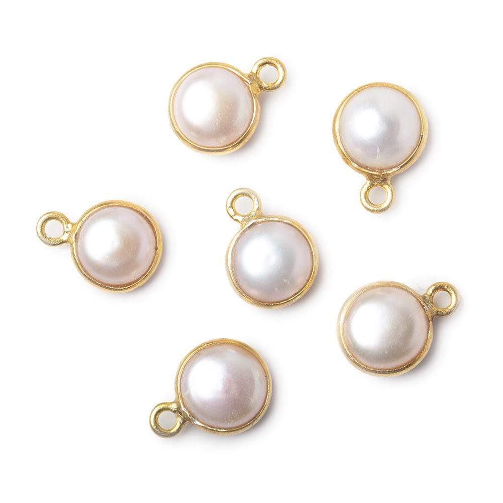 8.5mm Vermeil Bezel Rose' White Freshwater Pearl Button Pendant 1 Piece (ONLINE ORDER ONLY)
