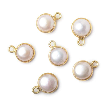 8.5mm Vermeil Bezel Rose' White Freshwater Pearl Button Pendant 1 Piece (ONLINE ORDER ONLY)