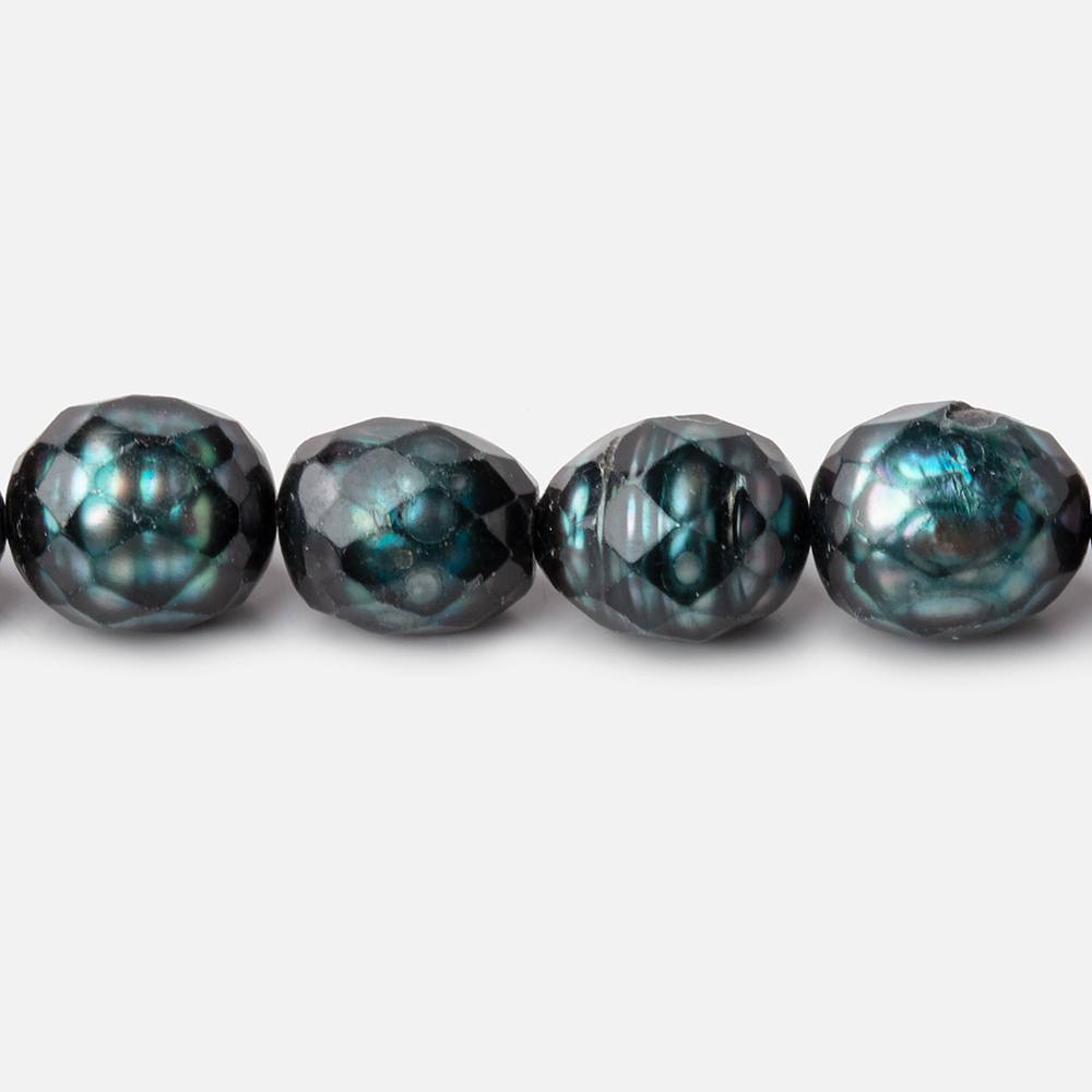 8.5x7.5-9.5x8mm Dark Teal Faceted Oval Freshwater Pearls 16 inch 36 pieces (ONLINE ORDER ONLY)