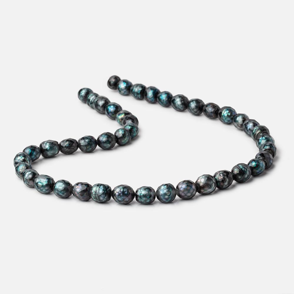 8.5x7.5-9.5x8mm Dark Teal Faceted Oval Freshwater Pearls 16 inch 36 pieces (ONLINE ORDER ONLY)